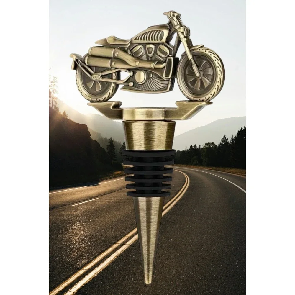 Rustic Motorcycle Biker Wine Bottle Stopper with Rubber Seal - Unique Home Bar D
